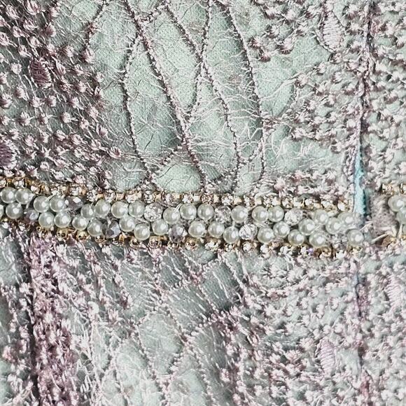 Mac Duggal Embellished Lace High Neck Formal Dress In Sage & Silver Size 2 NWT - Picture 10 of 14